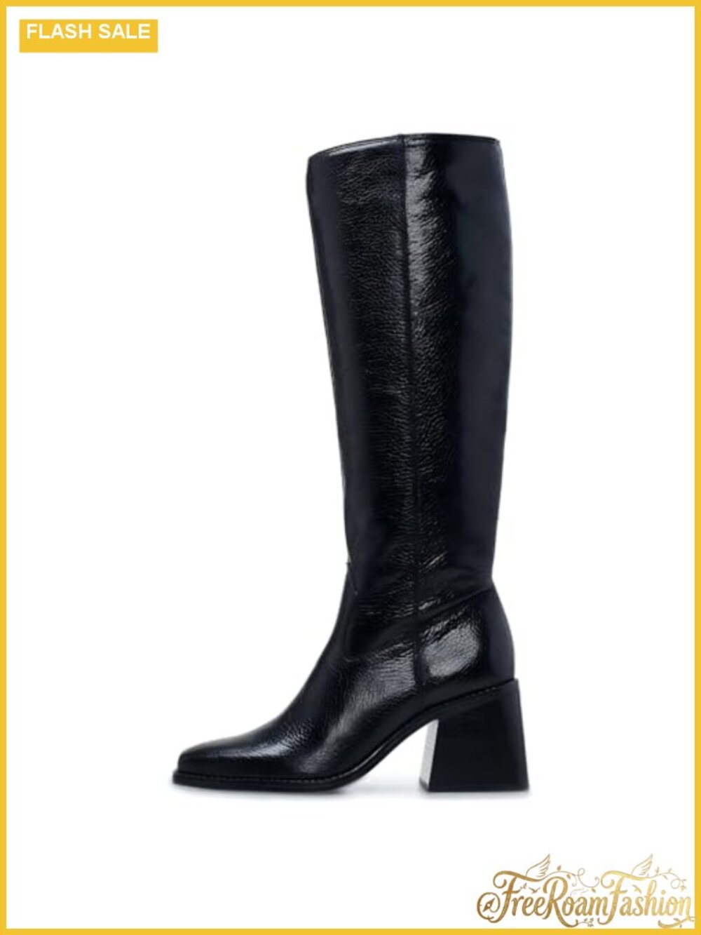 Knee High Wide Calf Boots Square Toe Chunky Heel Leather Tall Winter